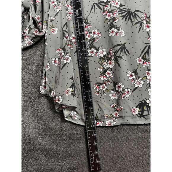 Daniel Rainn Blouse Womens 1X Gray Floral Polka Dot 3/4 Sleeve Henley Top - Picture 6 of 7